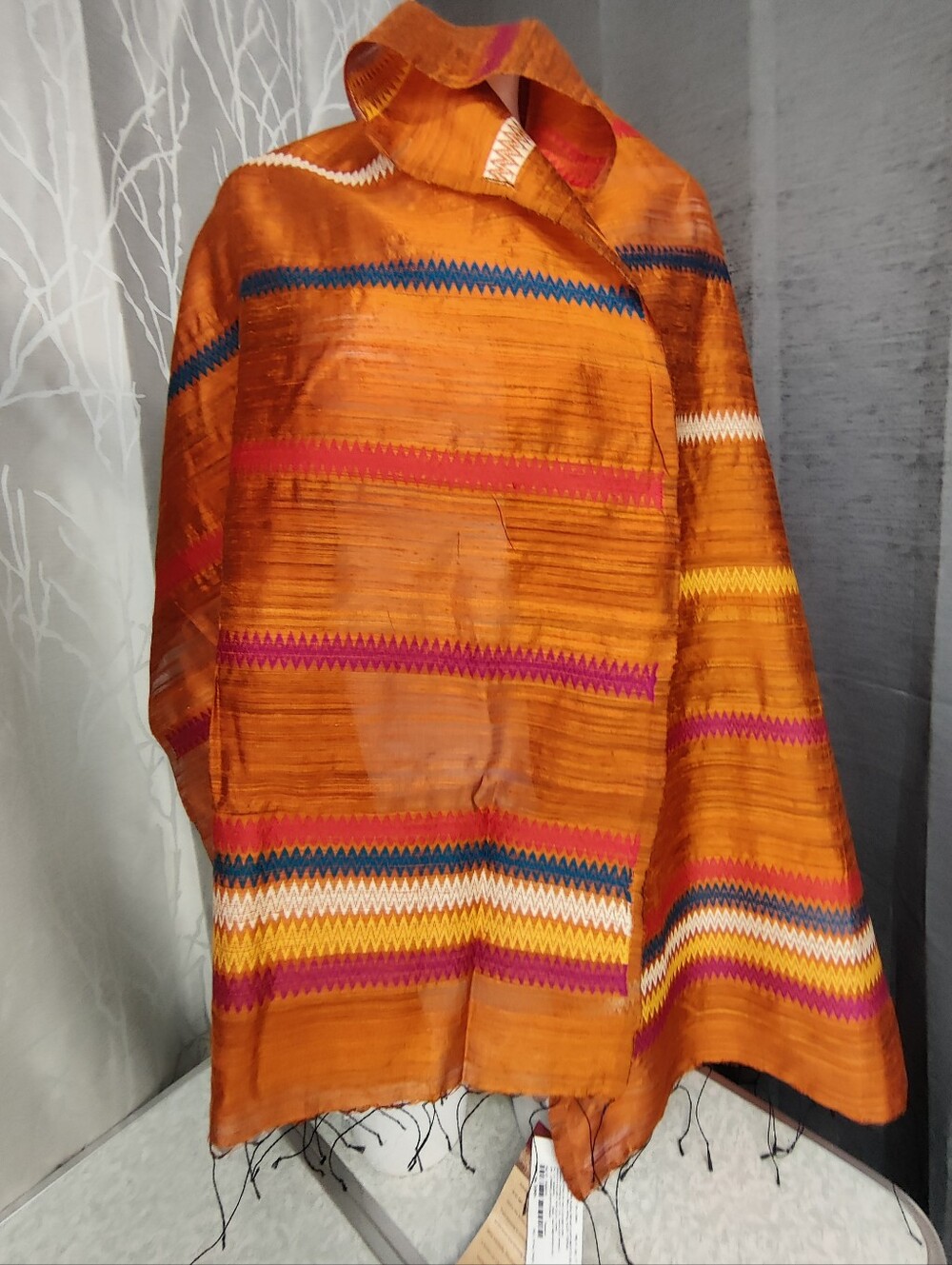 Fabindia Handloom Woven Stole Scarf Copper Orange Multicolor NWT 71" X 22"